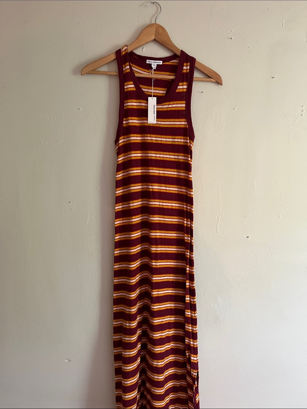 James Perse Burgundy and Mustard Striped Sleeveless Maxi Dress